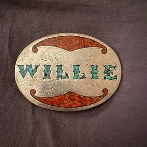 Vintage Silver WILLIE Belt Buckle with Turquoise